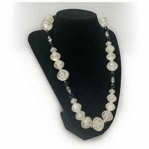 Vintage Lucite Bubble Bead Necklace Clear Black Acrylic 20" Barrel Clasp